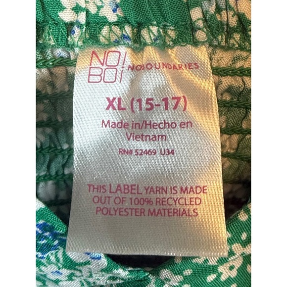 No Boundaries Green‎ Floral Print Smocked Crop Top XL(15/17) Junior Teen Girls - Picture 4 of 5